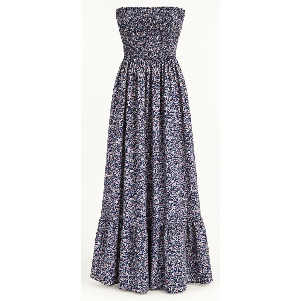 Pact The Soirée Smocked floral Maxi Dress small pockets Tiered Cottagecore flowy